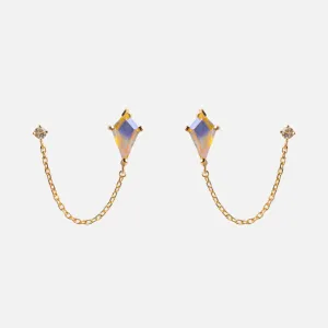 Solid Gold Double Piercing Angel Aura Quartz Kite Earrings for Positivity