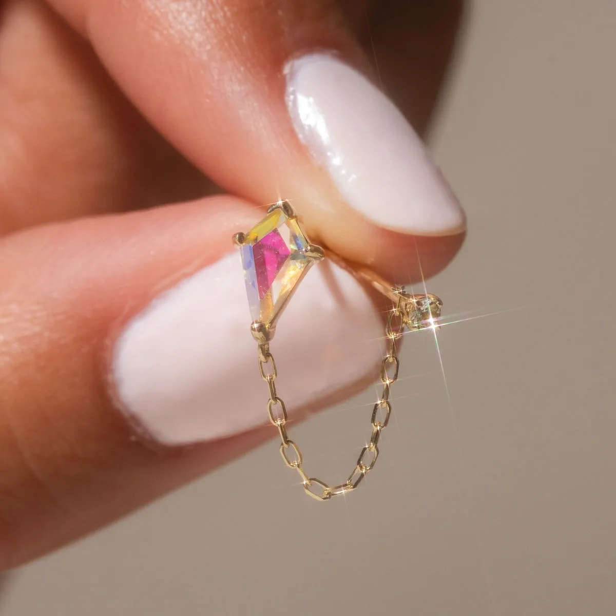 Solid Gold Double Piercing Angel Aura Quartz Kite Earrings for Positivity