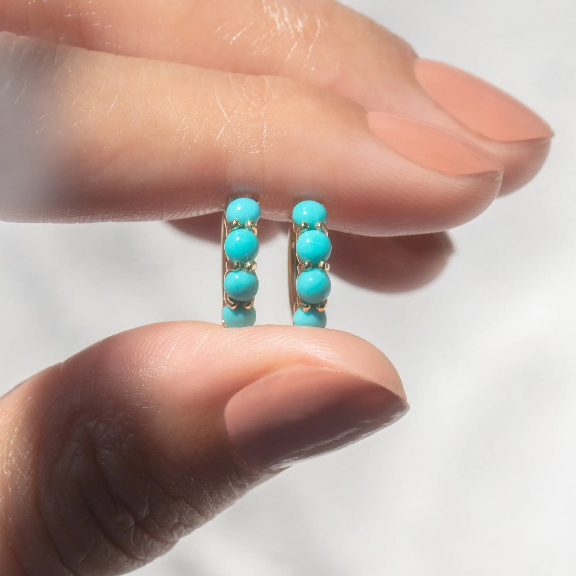 Solid Gold Turquoise Huggie Hoops