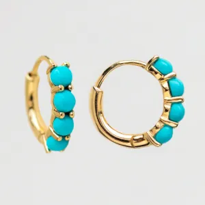 Solid Gold Turquoise Huggie Hoops