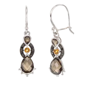 Sophisticated Smoky Quartz, Citrine and Black Diamond Earrings