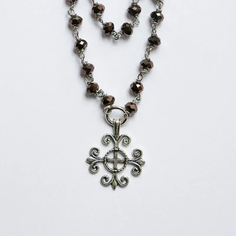 Square Cross Rosary Necklace