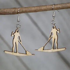 Stand Up Paddle Boarder Wooden Dangle Earrings by Cate's Concepts, LLC