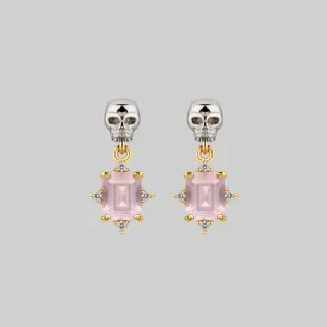 STAR CROSSED LOVERS. Rose Quartz & Skull Earrings - Gold