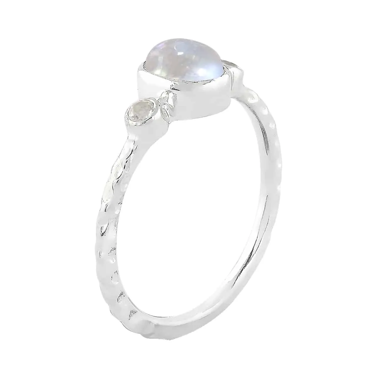 Starborn Rainbow Moonstone Ring with Topaz Accents in Sterling Silver