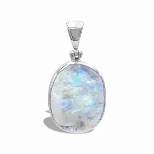 Starborn Rainbow Moonstone Rough Oval Pendant in Sterling Silver