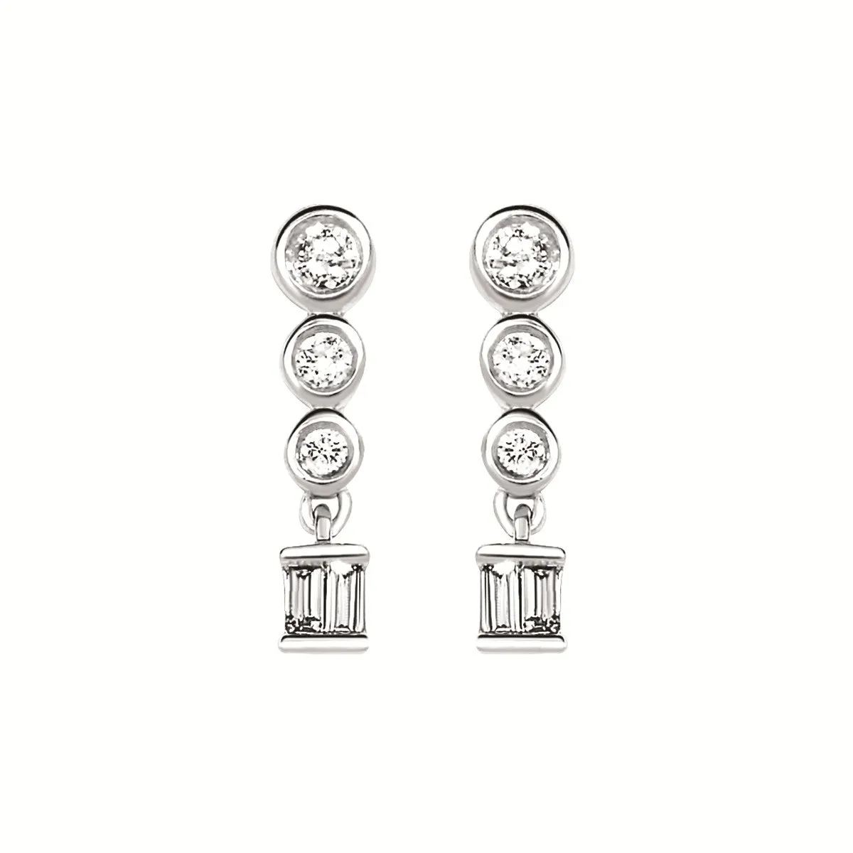 Sterling Silver Full Cut Diamond and Baguette Dangle Earrings