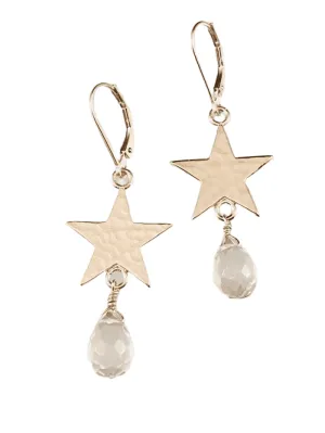 Sterling Silver Hammered Star and Quartz Crystal Earrings