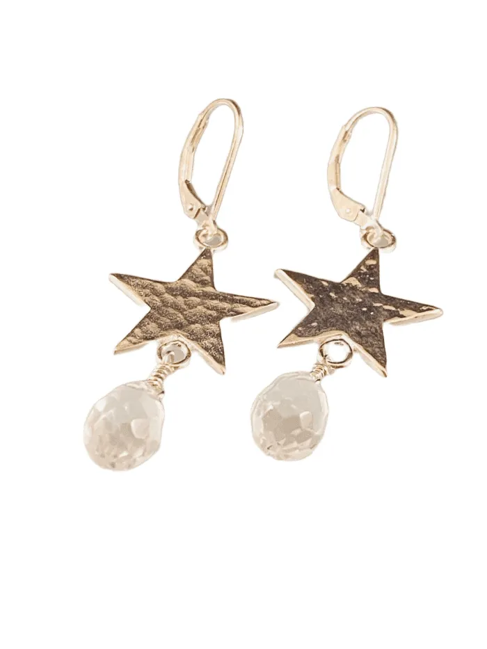 Sterling Silver Hammered Star and Quartz Crystal Earrings