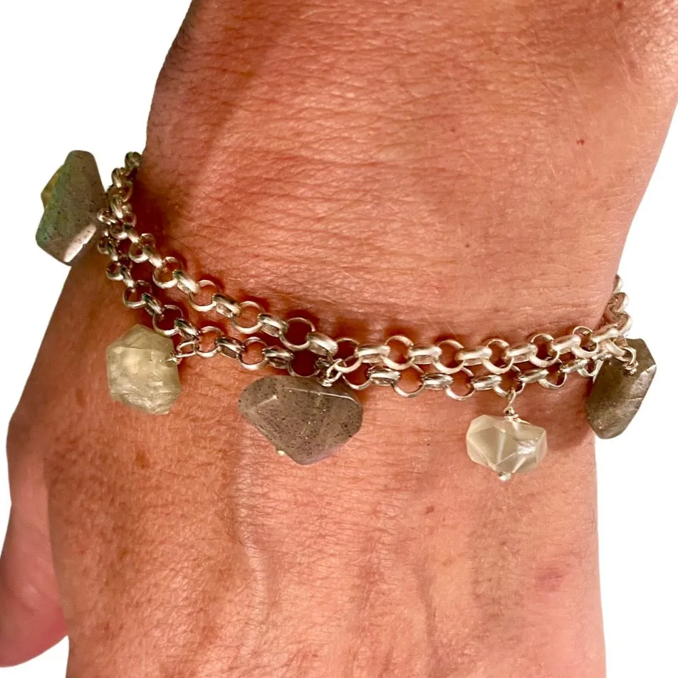 Sterling Silver Prehnite or Labradorite Gemstone Bracelet