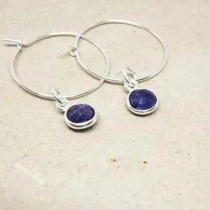 Sterling Silver Sapphire Gemstone Hoop Earrings