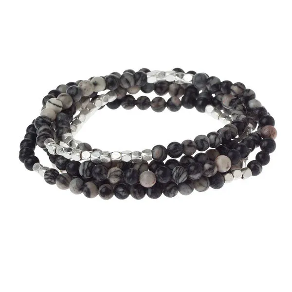 Stone Wrap black agate/silver