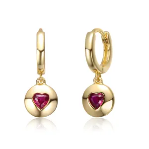 Teens Sterling Silver 14k Gold Plated with Ruby Red Cubic Zirconia Dangle Earrings