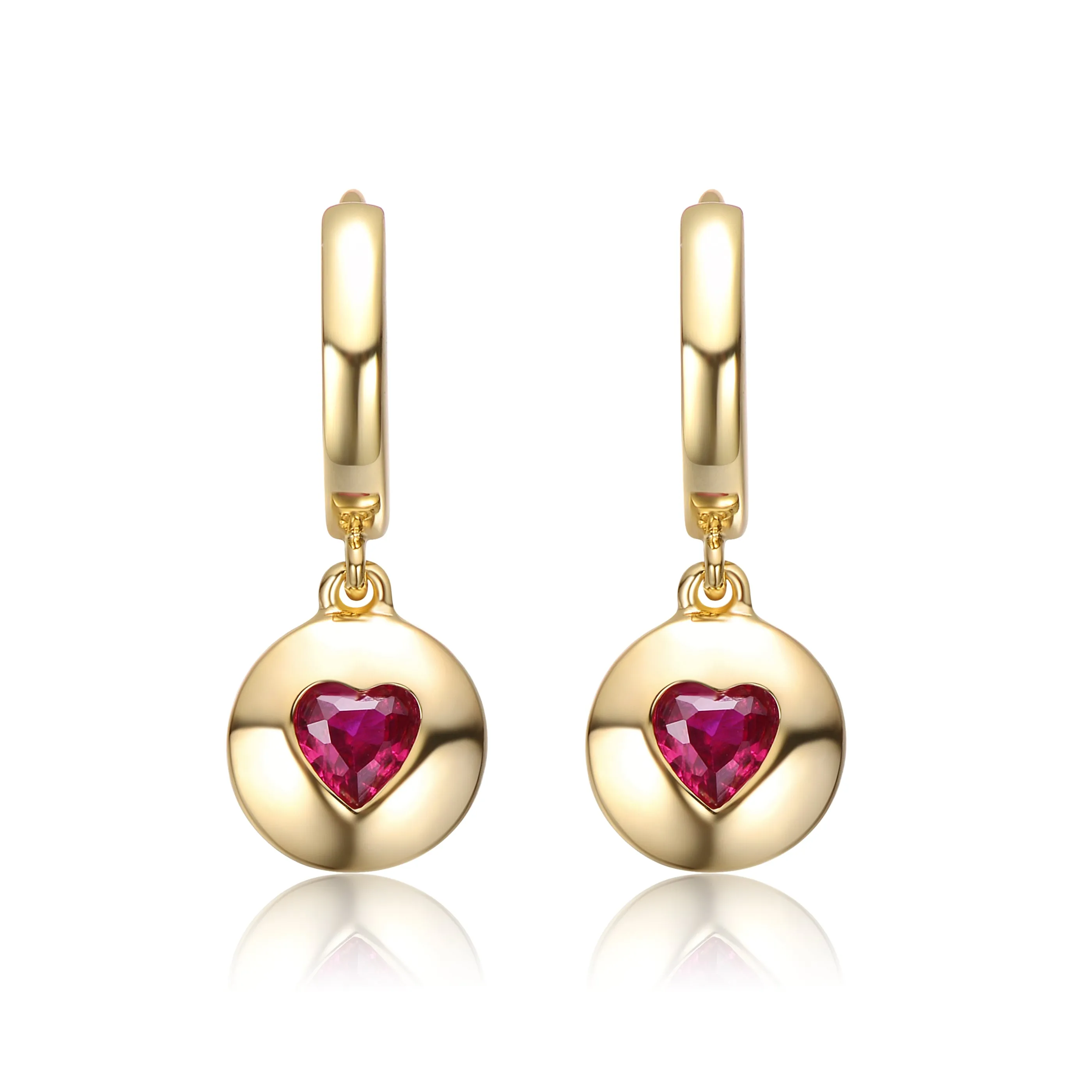 Teens Sterling Silver 14k Gold Plated with Ruby Red Cubic Zirconia Dangle Earrings