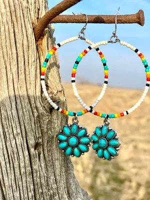 The Aropapoe Bead Hoop Turquoise Concho Earrings