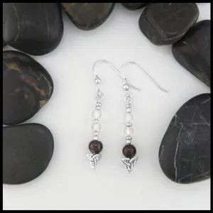 Trinity Knot Earrings with Garnet and Quartz