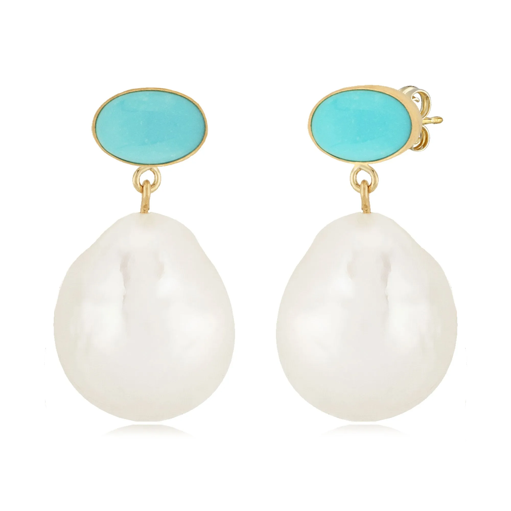 Turquoise & Pearl Drop Earring