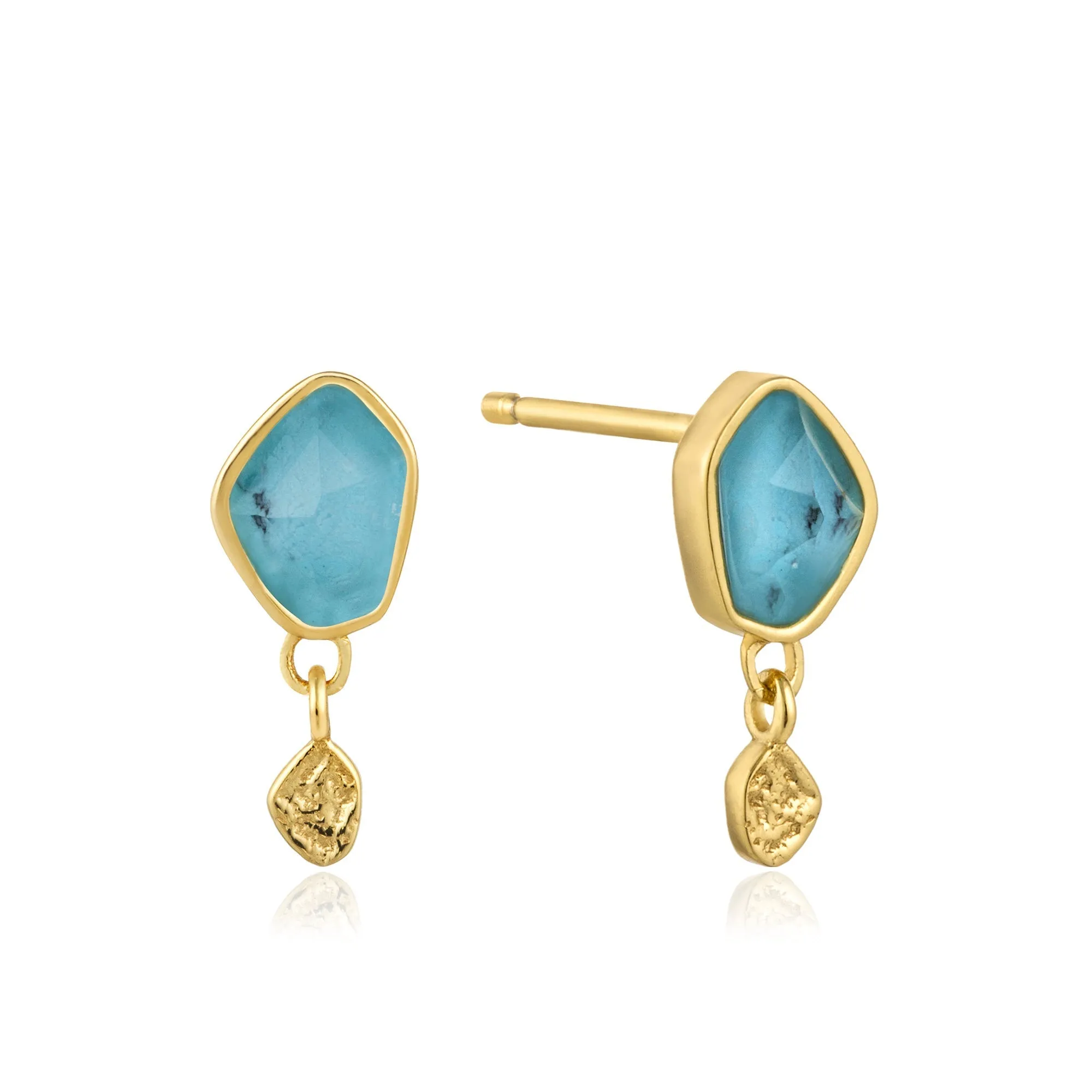 Turquoise Drop Gold Stud Earrings