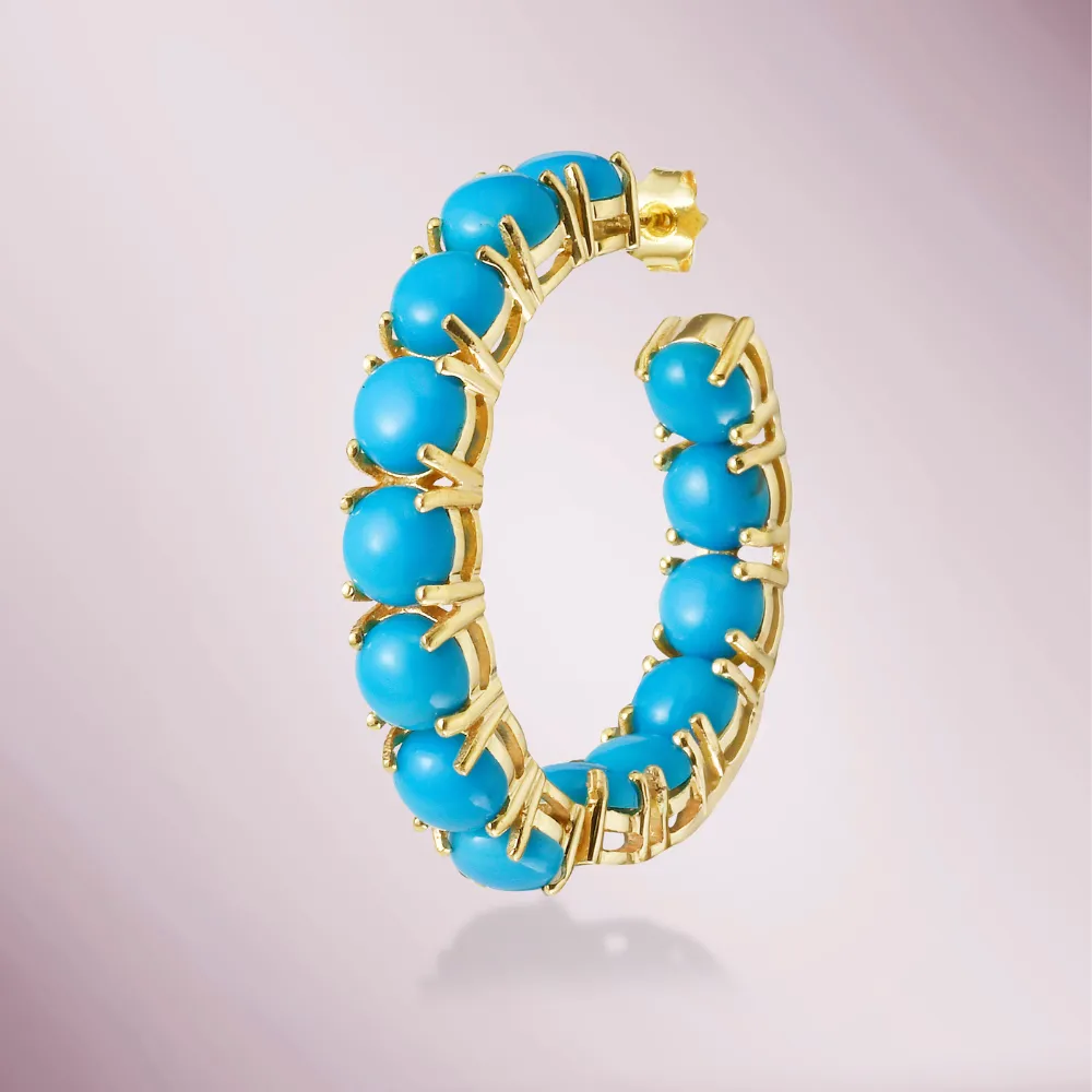 Turquoise Inside-Out 1.25'' Hoop Earrings (13.50 ct.)  in 14K Gold