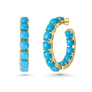 Turquoise Inside-Out 1.25'' Hoop Earrings (13.50 ct.)  in 14K Gold