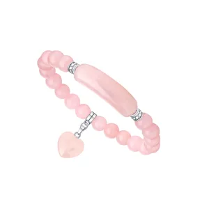 VINCHIC 8MM Rose Quartz Bracelet Love Heart Stretch Bracelet Crystal Bracelet for Women Girls