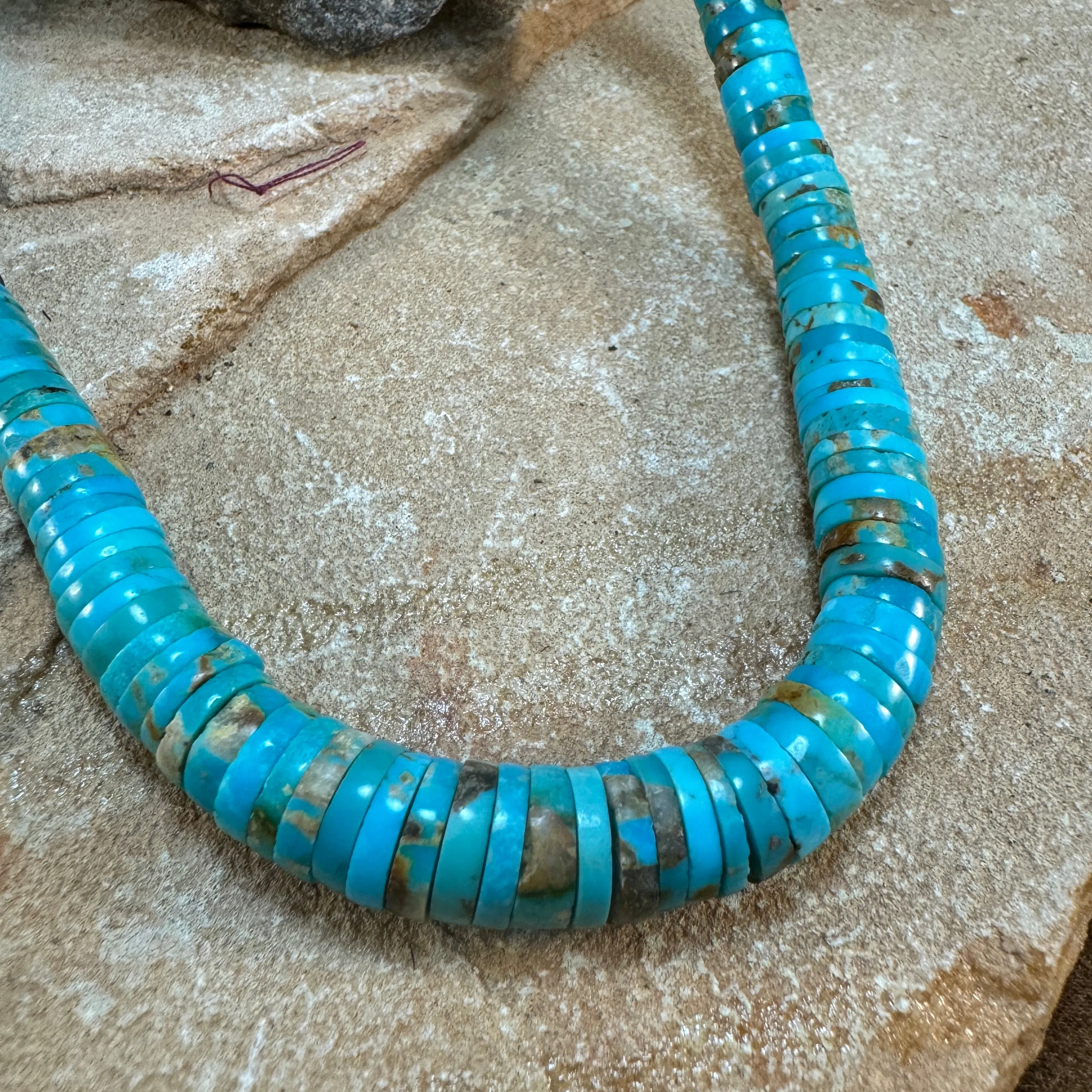 Vintage 17" Single Strand Turquoise Heishi Beaded Necklace - Estate Jewelry