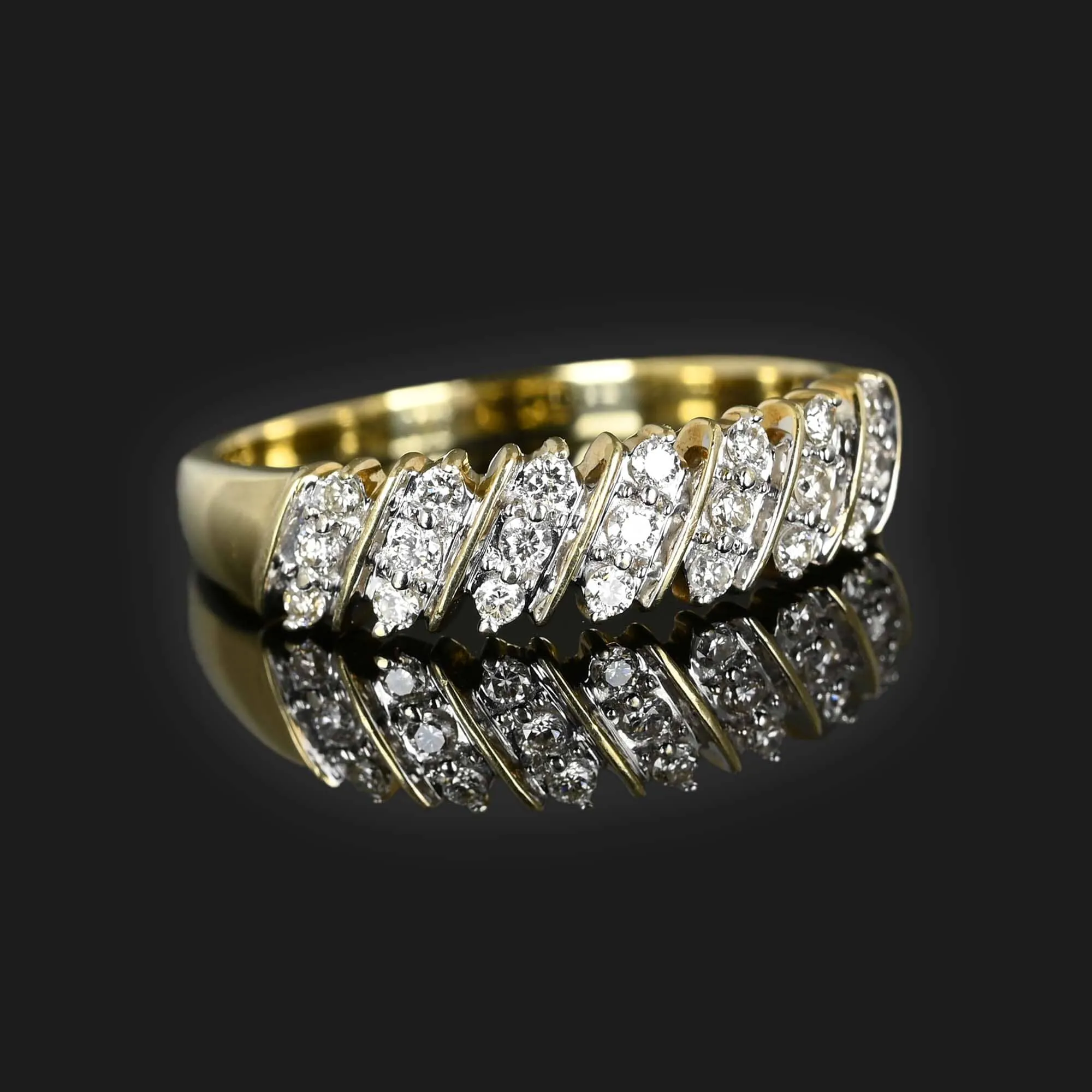 Vintage Gold Three Row Diamond Ring