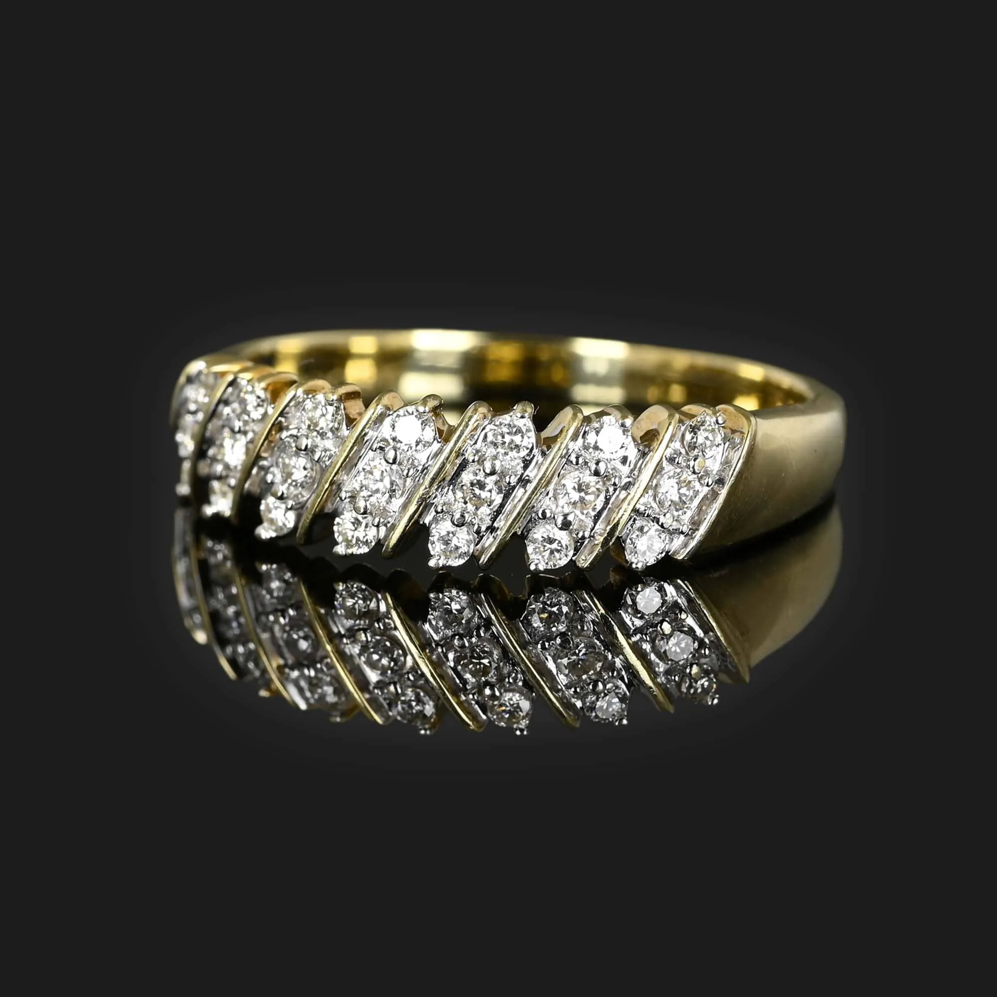 Vintage Gold Three Row Diamond Ring