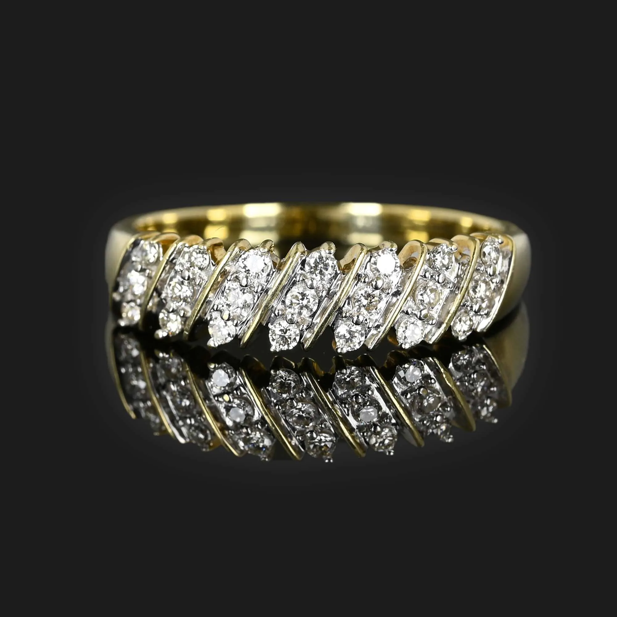 Vintage Gold Three Row Diamond Ring