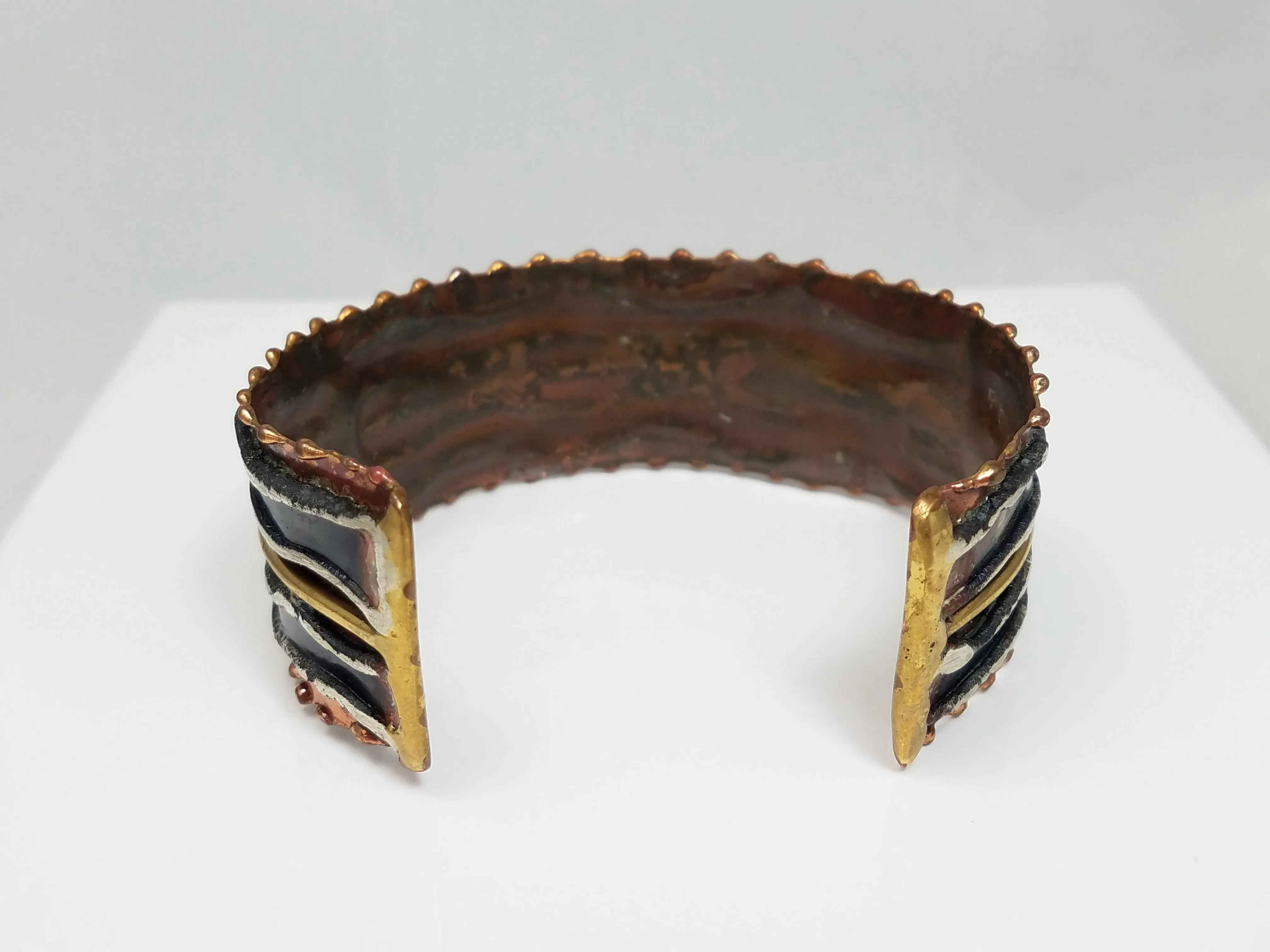 Vintage Handmade Copper, Brass, Sterling Cuff Bracelet