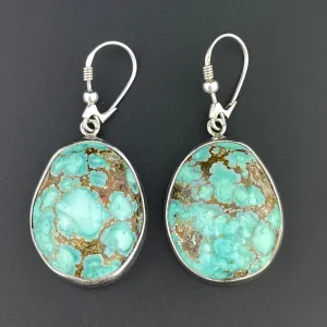 Vintage Large Turquoise Cabochon Sterling Silver Earrings