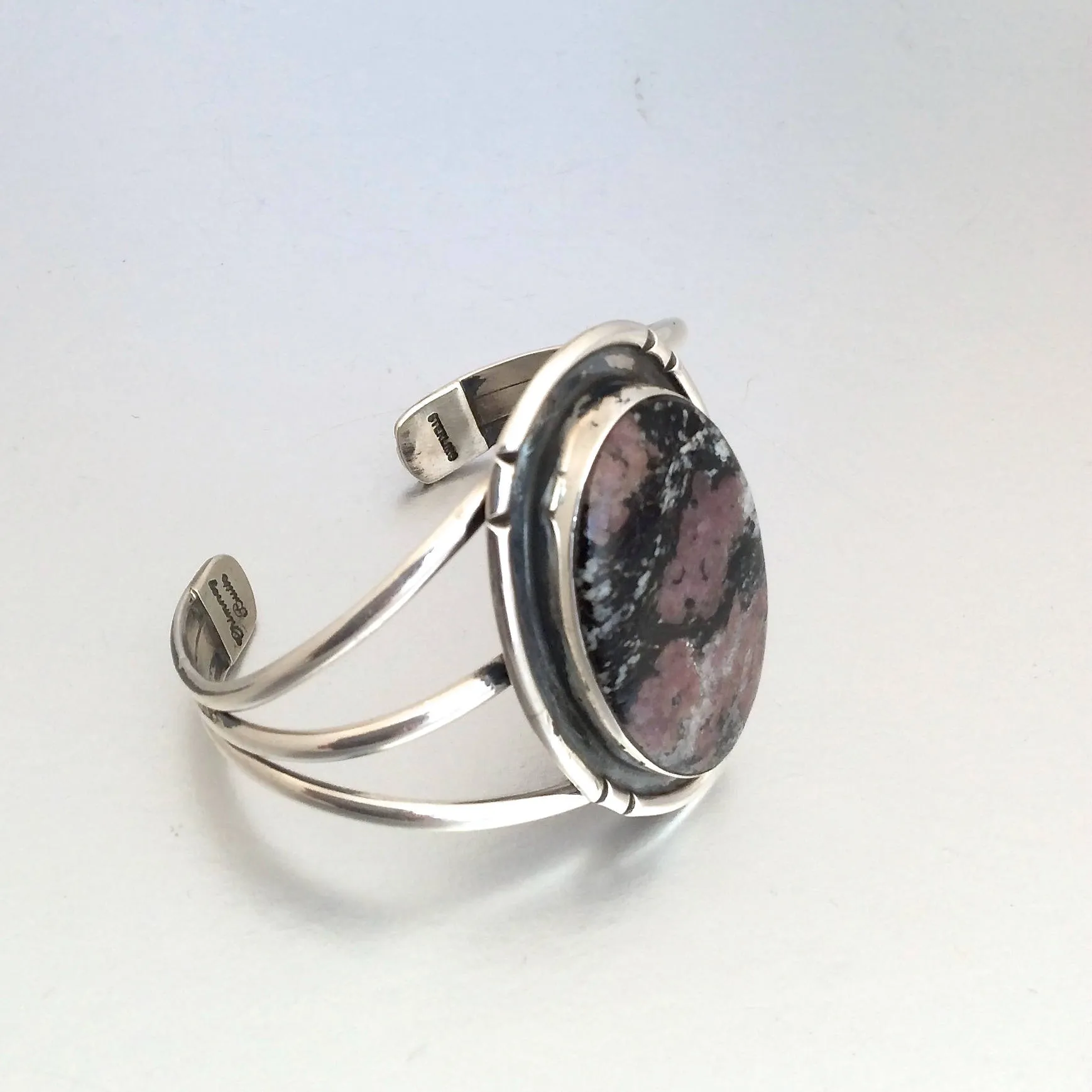 Vintage Style Bracelet | Navajo Sterling Silver & Rhodonite Cuff by Chimney Butte | Native American Jewelry, Western, Boho Hipster Hippie