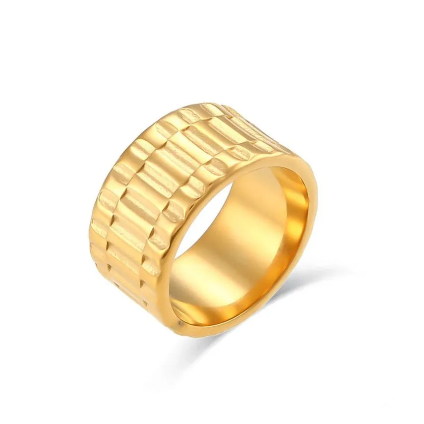 Watchband Textured Wide Cigar Band Ring