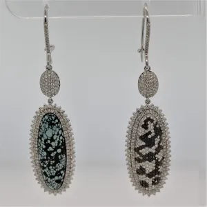 White & Black Diamond Turquoise Gold Drop Earrings