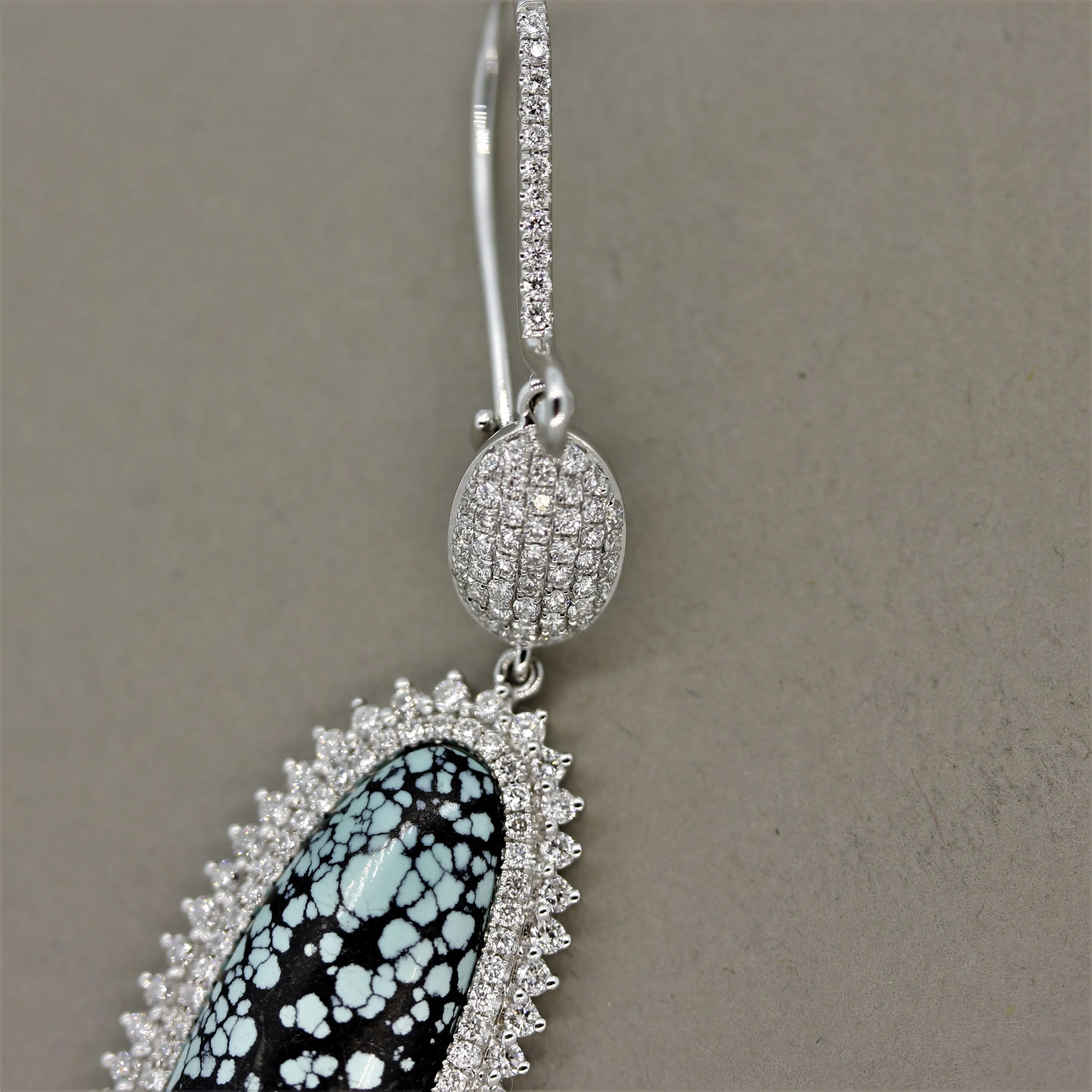 White & Black Diamond Turquoise Gold Drop Earrings